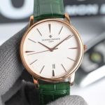 Swiss Replica Vacheron Constantin Patrimony V4 Rose Gold Case Green Leather Strap Watch 